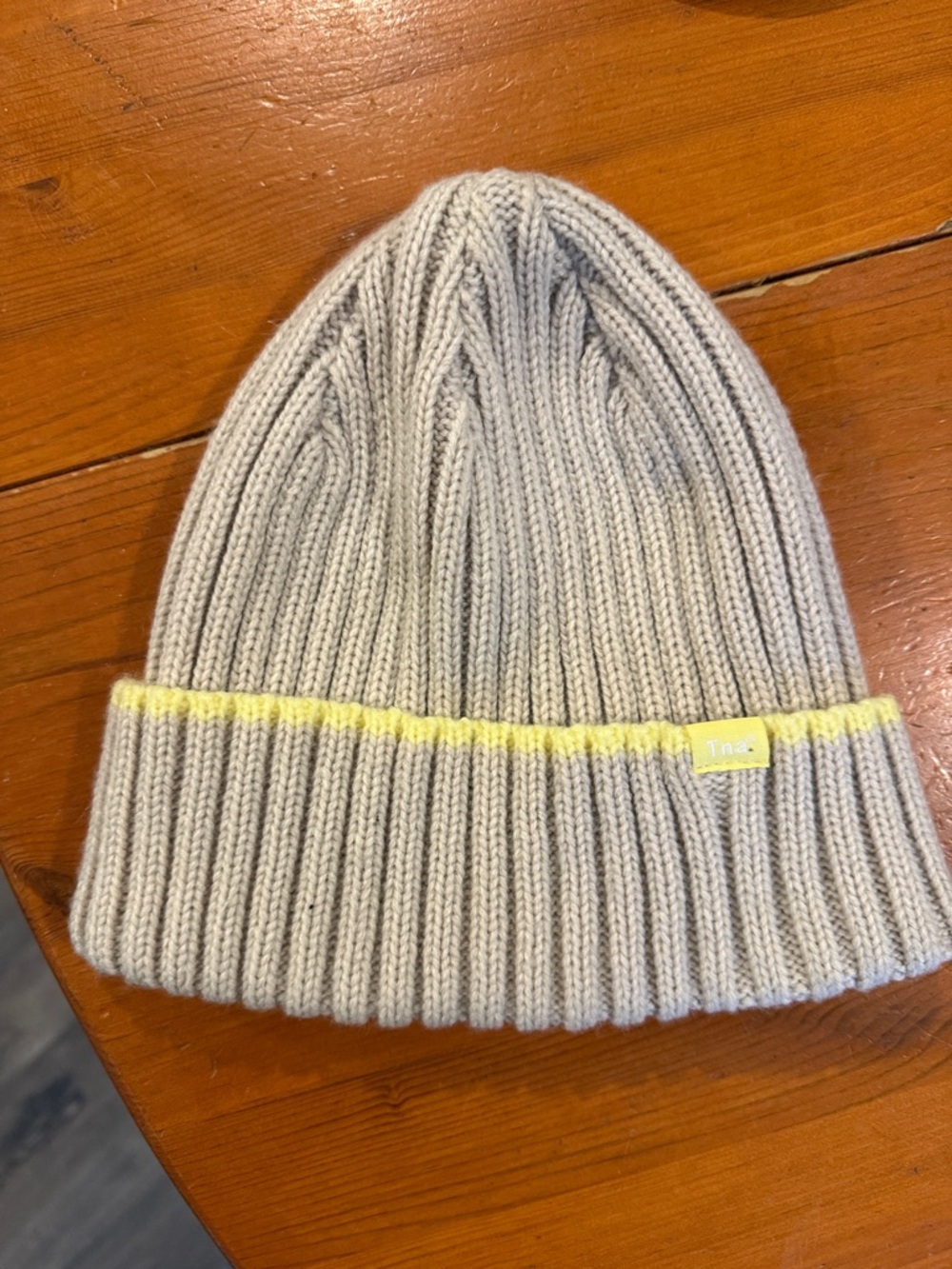 TNA Ribbed Gray Beanie with Yellow Accent